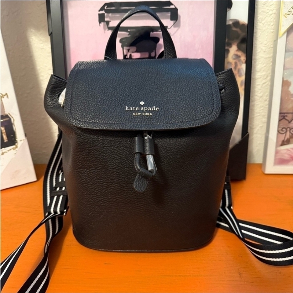 NWT Kate Spade New York Rosie Pebbled Leather Black Mini Backpack And Coin Pouch